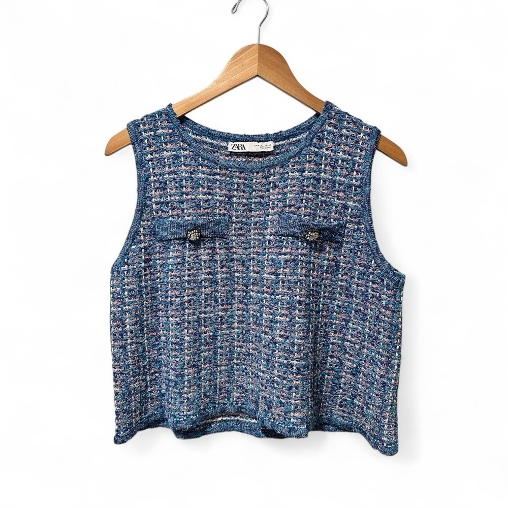 Zara Blue Metallic Thread Knit Top - Picture 3 of 10
